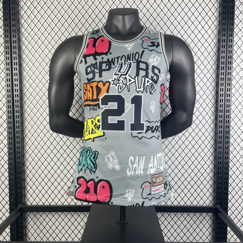 1998/99 San Antonio Spurs Mitchell & Ness Retro Graffiti Tim Duncan #21 Jersey | NBA Swingman Jersey