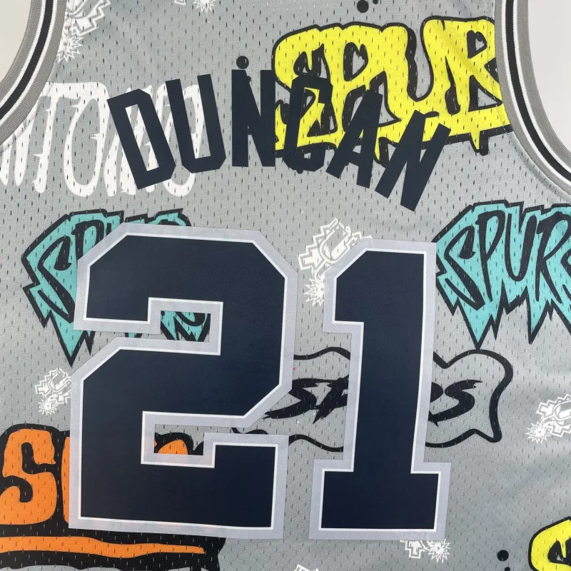 1998/99 San Antonio Spurs Mitchell & Ness Retro Graffiti Tim Duncan #21 Jersey | NBA Swingman Jersey