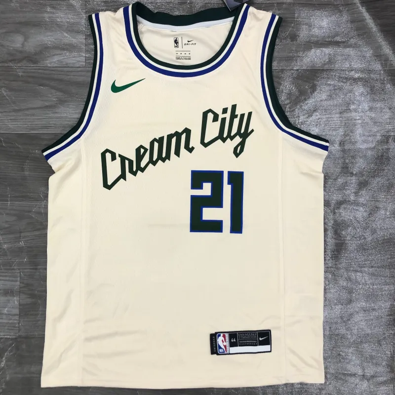 Milwaukee Bucks White #21 Men’s Jersey