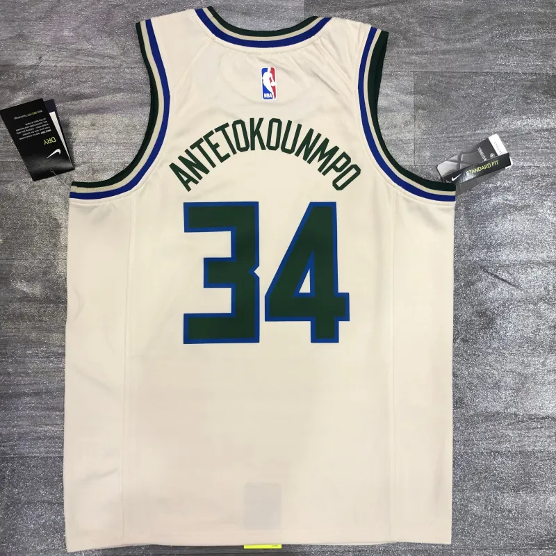 Maglia da uomo Giannis Antetokounmpo #34 Bianco dei Milwaukee Bucks