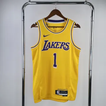 Camisola amarela dos Los Angeles Lakers D'Angelo Russell #1 para homem