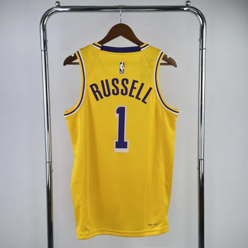 Camisola amarela dos Los Angeles Lakers D'Angelo Russell #1 para homem