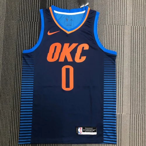 Camisola azul Russell Westbrook #0 para homem dos Oklahoma City Thunder