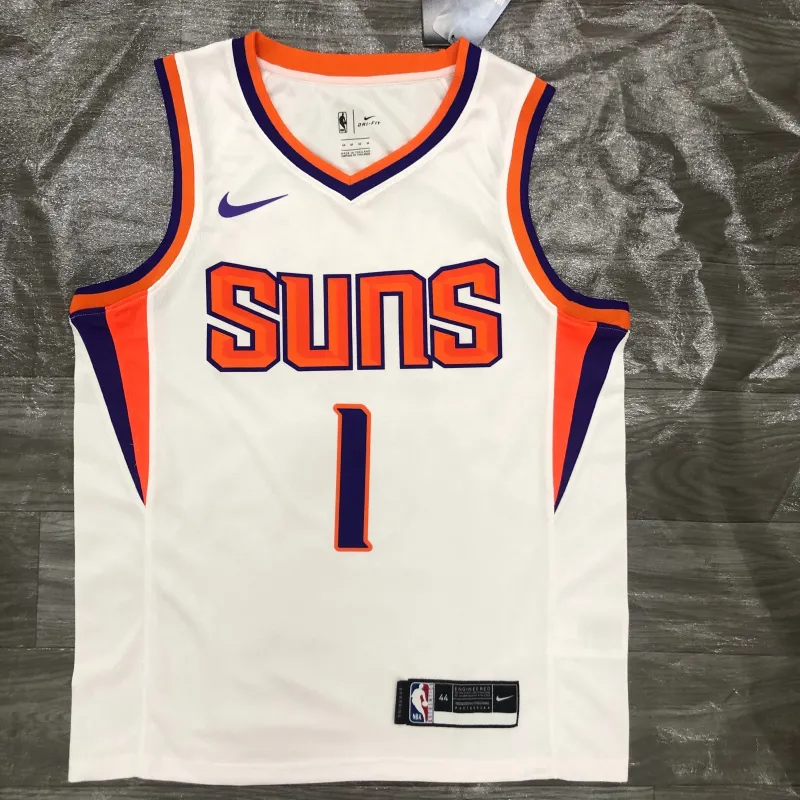 Jersey Devin Booker #1 para homem do Phoenix Suns branco