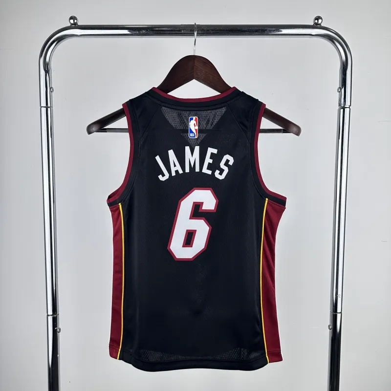 Miami Heat V-Neck LeBron James #6 Youth Black Jersey
