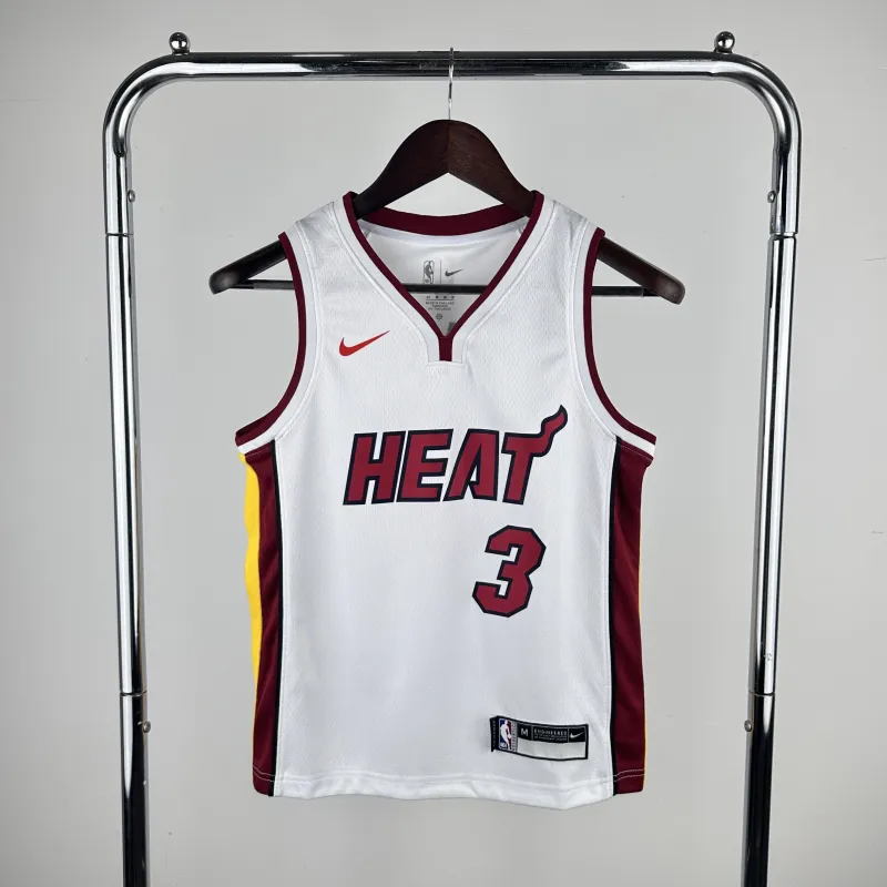 Maillot blanc pour enfant Miami Heat à col en V Dwyane Wade #3