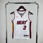 Maillot blanc junior Miami Heat à col en V Dwyane Wade #3 Maillot blanc pour enfant Miami Heat à col en V Dwyane Wade #3