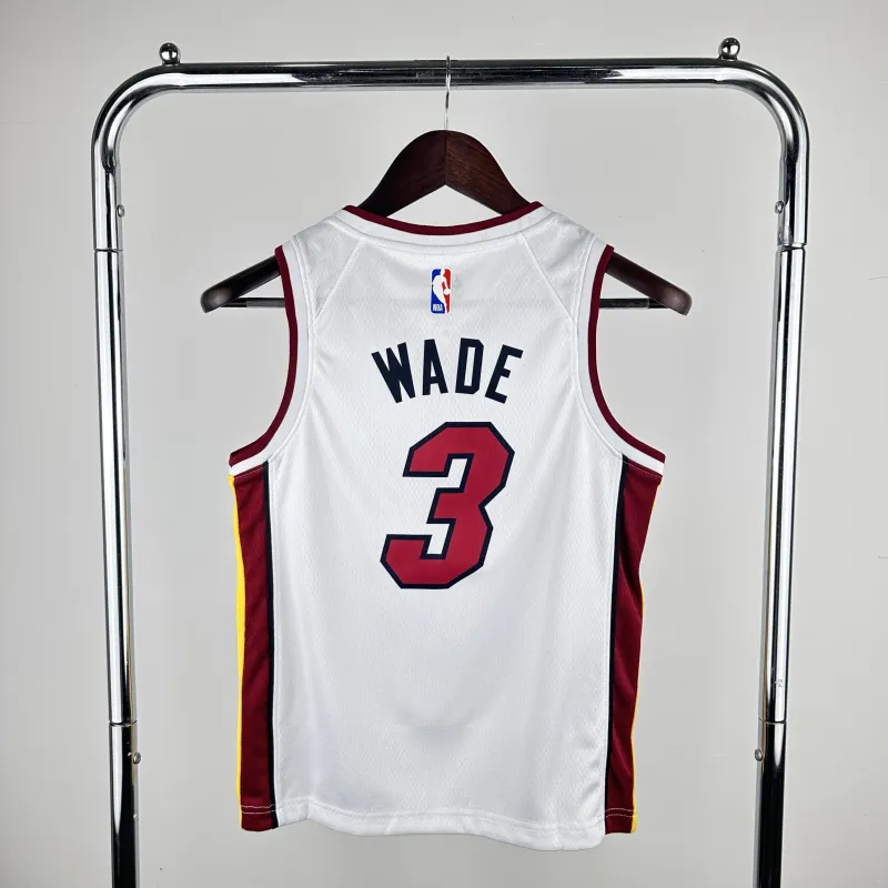 Maillot blanc pour enfant Miami Heat à col en V Dwyane Wade #3