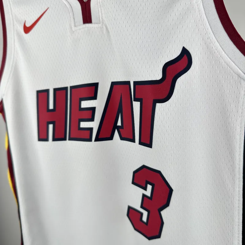 Maillot blanc pour enfant Miami Heat à col en V Dwyane Wade #3