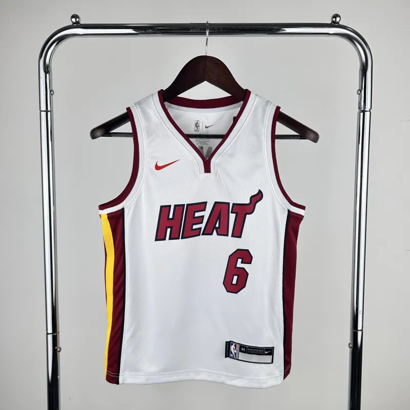 Miami Heat V-Neck LeBron James #6 Youth White Jersey