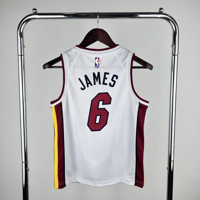 Miami Heat V-Neck LeBron James #6 Youth White Jersey