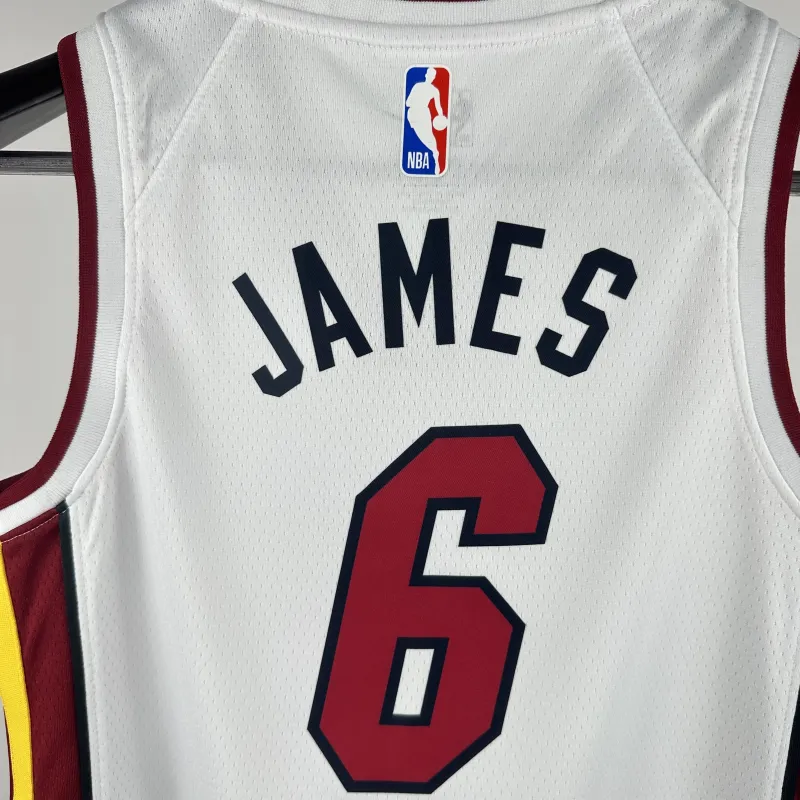 Miami Heat V-Neck LeBron James #6 Youth White Jersey