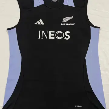 2024 New Zealand All Blacks Black with Light Blue Side Panels Sleeveless Jersey
