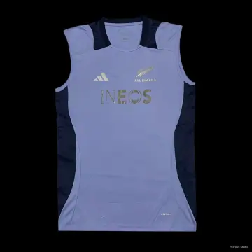 2024 New Zealand All Blacks Light Blue with Navy Side Panels Sleeveless Jersey (maillot sans manches des All Blacks de Nouvelle-Zélande)