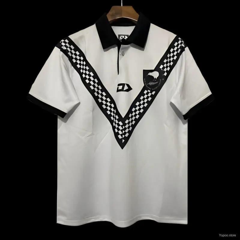 Jersey 2024 dos Kiwis da Nova Zelândia branco com padrão em V xadrez preto