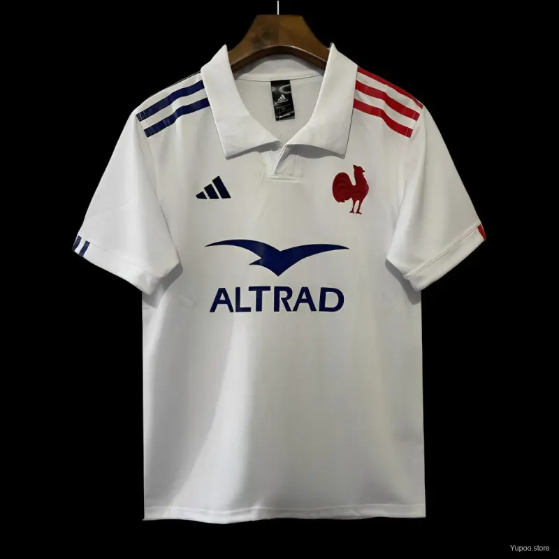 Wedstrijdshirt Frankrijk 2025: wit met blauwe en rode strepen (uittenue)