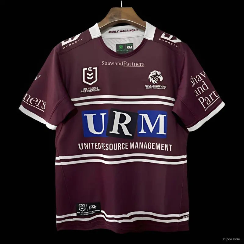 Camisola doméstica de 2025 dos Manly Warringah Sea Eagles em castanho com argolas brancas