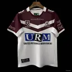 2025 Manly Warringah Sea Eagles Branco com V-Chevron Maroon Away Jersey 2025 Camisola de fora Manly Warringah Sea Eagles branca com chevron em V castanho