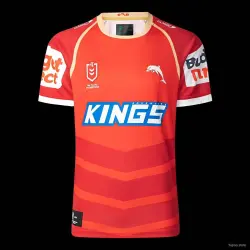 2025 Redcliffe Dolphins Red with Tonal Hoops Home Jersey - product photo US24.99 - 2025 Redcliffe Dolphins Red with Tonal Hoops Home Jersey