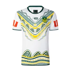 US24.99 - 2026 Australia Kangaroos Away White with Green Trim and Indigenous Aboriginal Dot Art Pattern Jersey