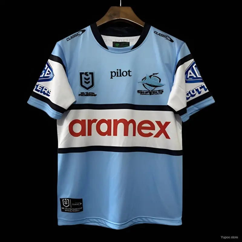 2026 Cronulla Sharks NRL Sky Blue with White Hooped Away Jersey