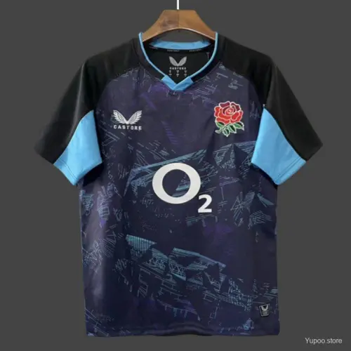 2026 England Rugby Navy with Blue Digital Cityscape Pattern Jersey
