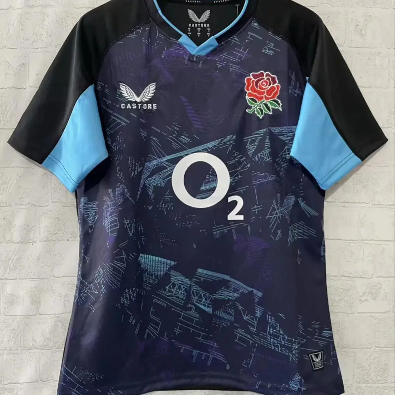 2026 England Rugby Navy with Blue Digital Cityscape Pattern Jersey