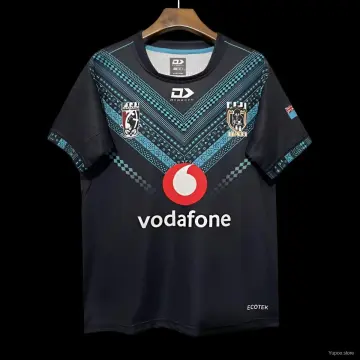 2026 Fiji Bati Schwarz mit blauem Tribal-Muster Jersey