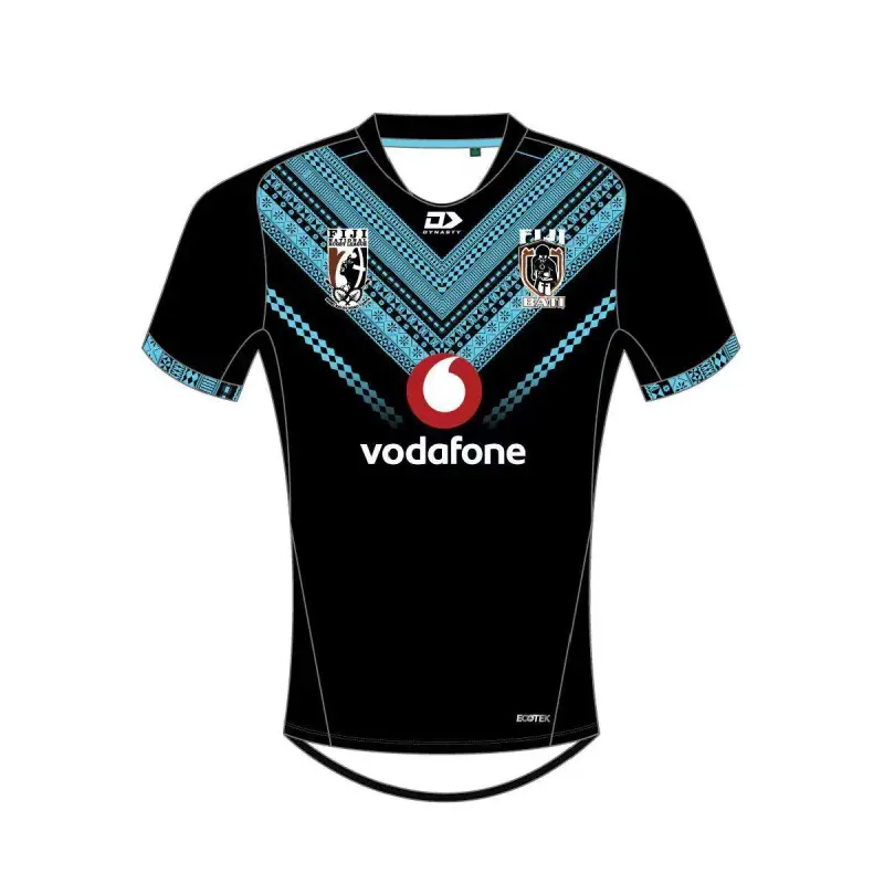 2026 Fiji Bati Black with Blue Tribal Pattern Jersey