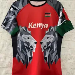 2026 Kenia – Rotes Trikot mit geometrischem Löwenmotiv – Produktfoto 24,99 US-Dollar – 2026 Kenia: Rotes Trikot mit geometrischem Löwenmotiv