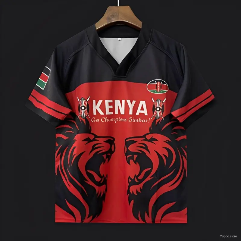 2026 Kenia Simbas Rot mit Doppellöwen-Design Trikot