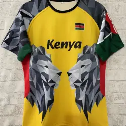 2026 Kenia – Gelbes Trikot mit geometrischem Löwenmotiv – Produktfoto 24,99 US-Dollar – 2026 Kenia: Gelbes Trikot mit geometrischem Löwenmotiv
