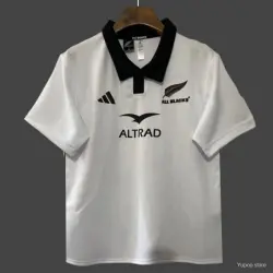 2026 New Zealand All Blacks White with Black Collar Jersey - product photo US24.99 - 2026 New Zealand All Blacks White with Black Collar Jersey