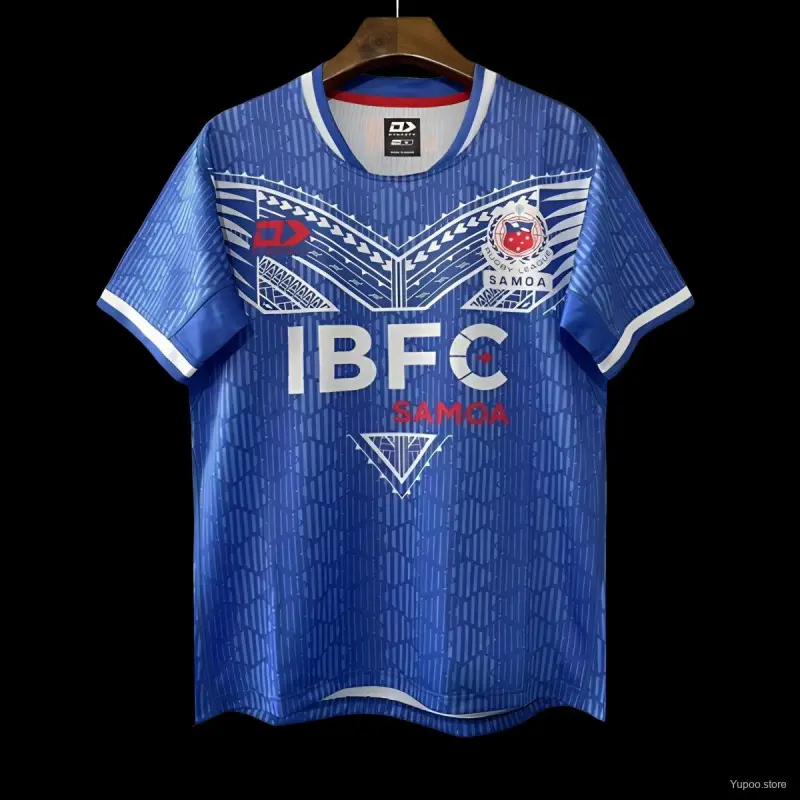 2026 Samoa Rugby League Blauw met Traditioneel Polynesisch Patroon Jersey
