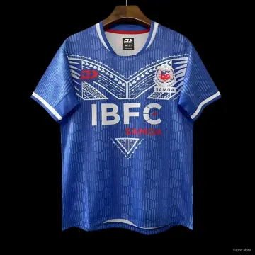 2026 Samoa Rugby League Blauw met Traditioneel Polynesisch Patroon Jersey