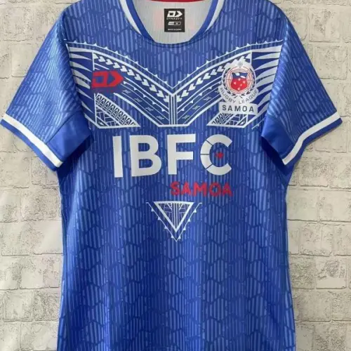 2026 Samoa Rugby League Blauw met Traditioneel Polynesisch Patroon Jersey
