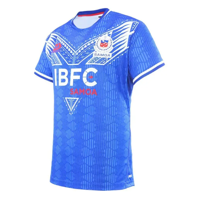 2026 Samoa Rugby League Blauw met Traditioneel Polynesisch Patroon Jersey