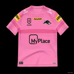 US24.99 - 24/25 Kids Penrith Panthers Pink with Horizontal Stripes and Squad Names Jersey