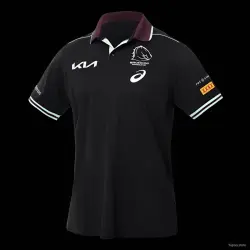 25/26 Brisbane Broncos Black with Maroon Collar Polo Shirt - product photo US24.99 - 25/26 Brisbane Broncos Black with Maroon Collar Polo Shirt