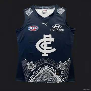 25/26 Carlton Blues – Marineblaues Trikot mit weißer Aborigine-Kunst