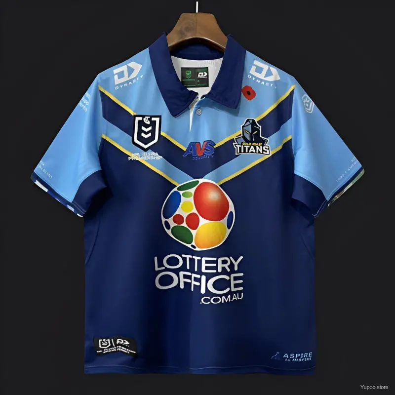 25/26 Gold Coast Titans Navy Blue with Sky Blue and Gold Chevrons Jersey