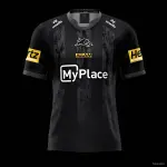 25/26 Camisola interior do Hull FC preta com riscas cinzentas desgastadas Camisa de jogo em casa do Hull FC Black com riscas cinzentas desgastadas (25/26)