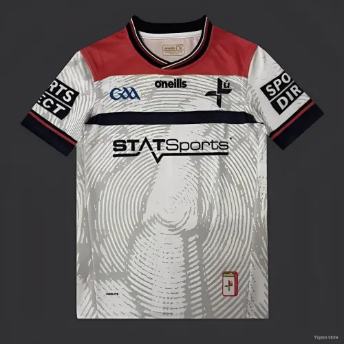 25/26 Kids Kildare GAA White with Red Shoulders and Circular Pattern Jersey