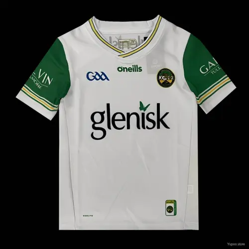 25/26 Kids Offaly GAA Branco com guarnição verde e dourada Away Jersey