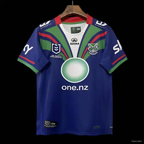 25/26 New Zealand Warriors Navy Blue with Green and Red Diagonal Stripes and Circular Gradient Heritage Jersey