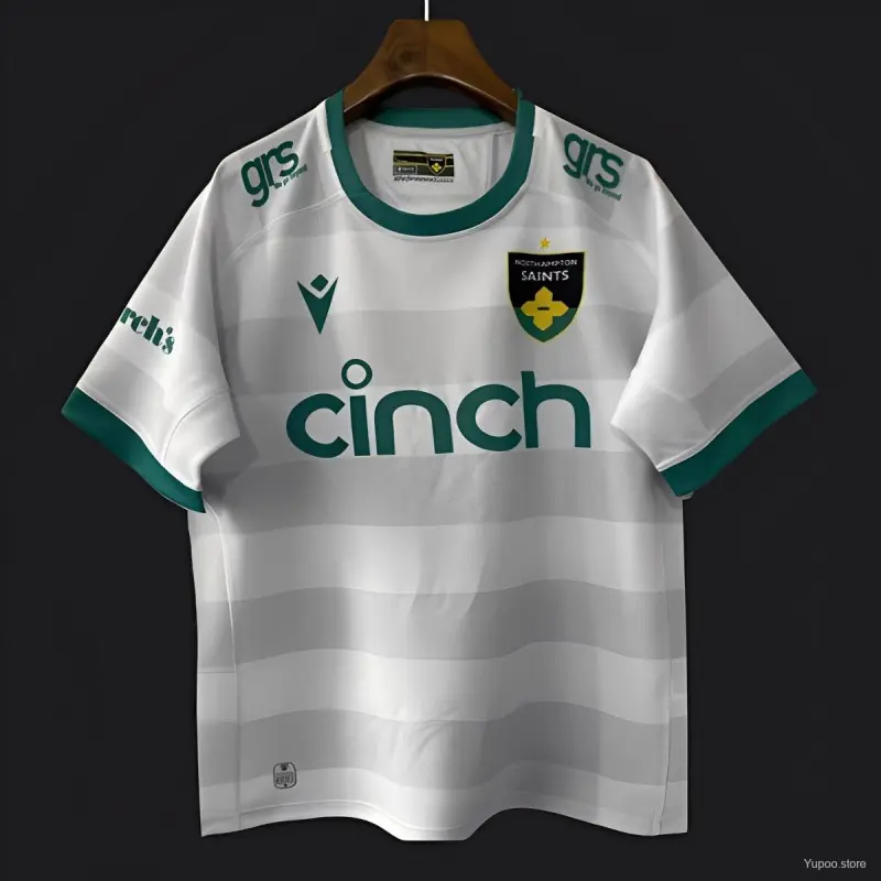 Maglia dei Northampton Saints 25/26 bianca con rifiniture verdi