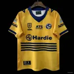 Maillot des Parramatta Eels n° 25/26, couleur or à rayures bleu marine 25/26 Parramatta Eels Gold with Navy Stripes Jersey