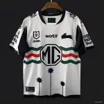 25/26 South Sydney Rabbitohs White with Green Red Stripes and Navy Mace Jersey 25/26 South Sydney Rabbitohs White with Green Red Stripes and Navy Mace Jersey