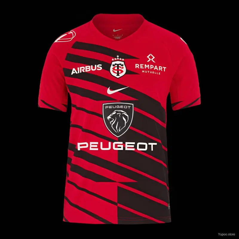 25/26 Camisola do Stade Toulouse vermelha com riscas diagonais pretas