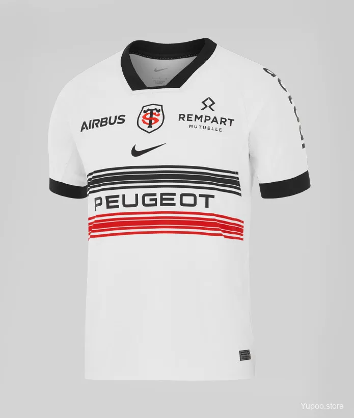 25/26 Stade Toulouse Trikot weiß mit schwarzen und roten Streifen